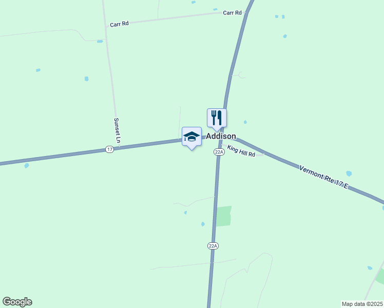 map of restaurants, bars, coffee shops, grocery stores, and more near 121 Vermont 17 in Addison