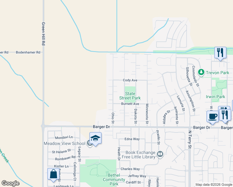 map of restaurants, bars, coffee shops, grocery stores, and more near 2131 Ohio Street in Eugene