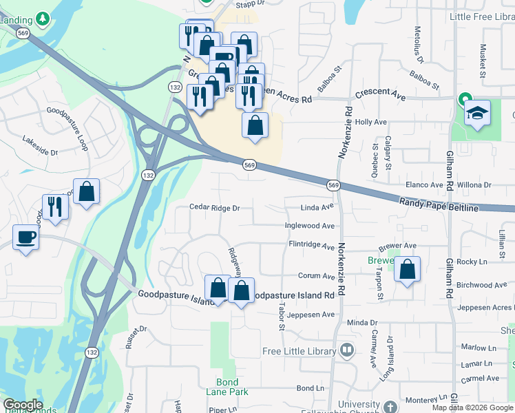 map of restaurants, bars, coffee shops, grocery stores, and more near 2205 Wildwood Street in Eugene