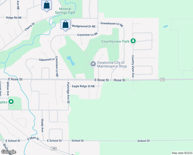 map of restaurants, bars, coffee shops, grocery stores, and more near 400 Hazeltine Place Northeast in Owatonna