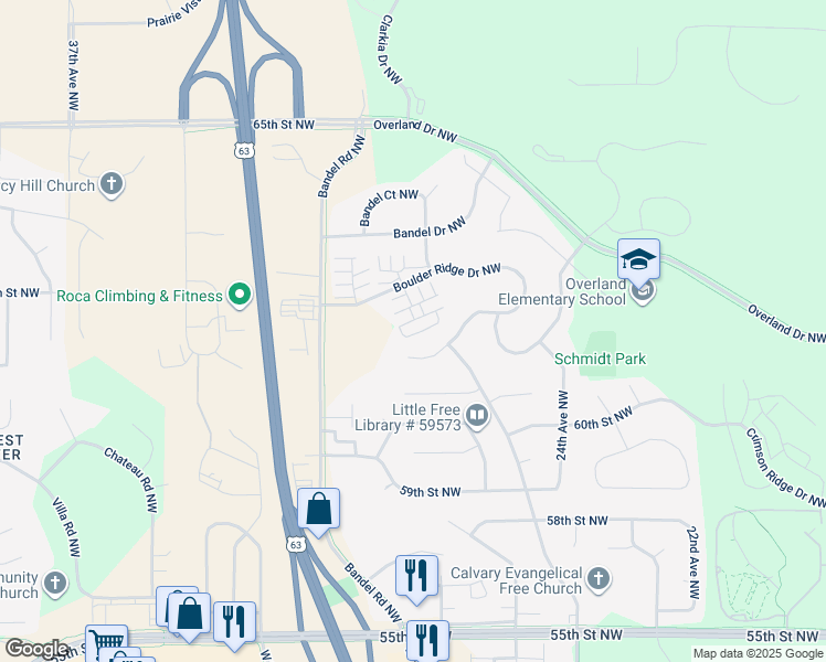 map of restaurants, bars, coffee shops, grocery stores, and more near 2897 Slate Court Northwest in Rochester