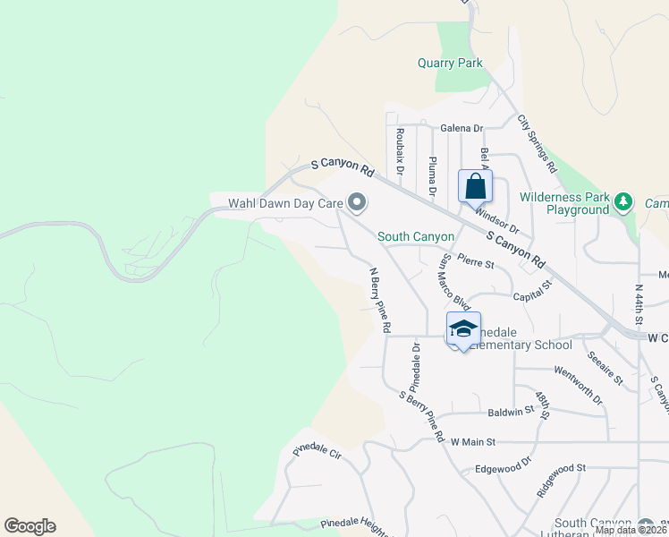 map of restaurants, bars, coffee shops, grocery stores, and more near 309 North Berry Pine Road in Rapid City