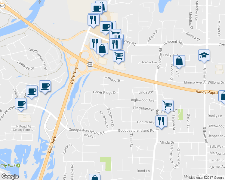 map of restaurants, bars, coffee shops, grocery stores, and more near 1235 Cedar Ridge Drive in Eugene