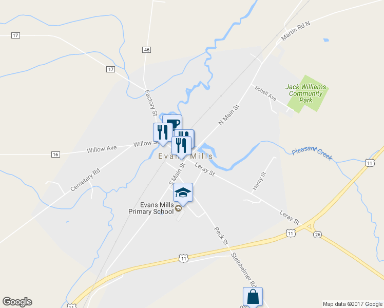 map of restaurants, bars, coffee shops, grocery stores, and more near 8714 North Main Street in Evans Mills