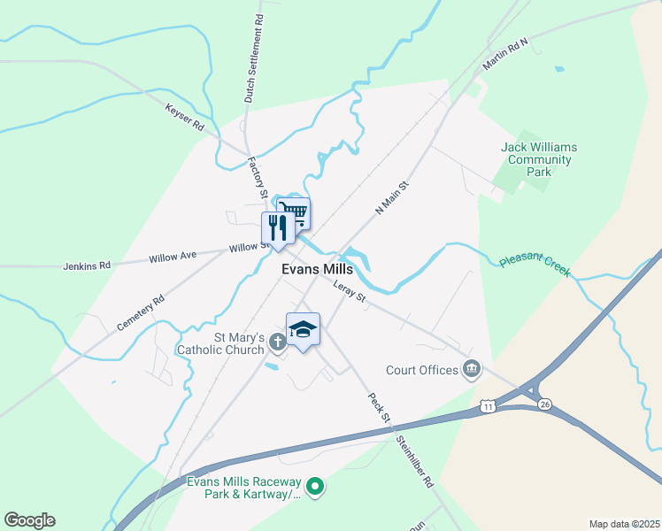 map of restaurants, bars, coffee shops, grocery stores, and more near 8716 North Main Street in Evans Mills