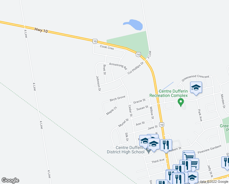 map of restaurants, bars, coffee shops, grocery stores, and more near 113 Johnson Drive in Shelburne