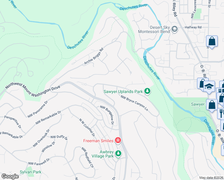 map of restaurants, bars, coffee shops, grocery stores, and more near 3493 Northwest Bryce Canyon Lane in Bend