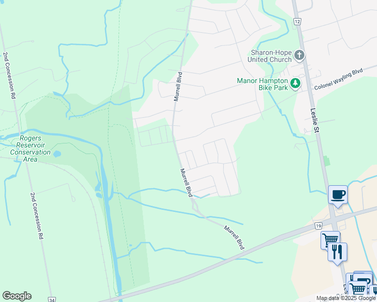 map of restaurants, bars, coffee shops, grocery stores, and more near 12 Clara May Avenue in East Gwillimbury