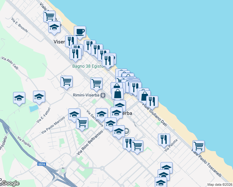 map of restaurants, bars, coffee shops, grocery stores, and more near 4 Via Ciro Menotti in Rimini