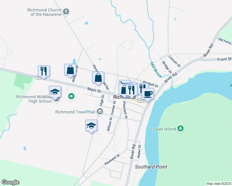 map of restaurants, bars, coffee shops, grocery stores, and more near 80 Main Street in Richmond