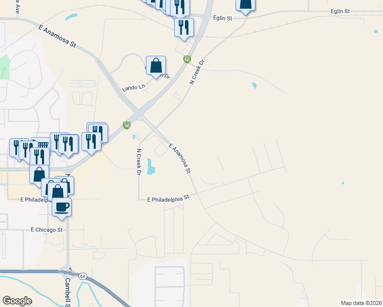 map of restaurants, bars, coffee shops, grocery stores, and more near 701 North Creek Drive in Rapid City