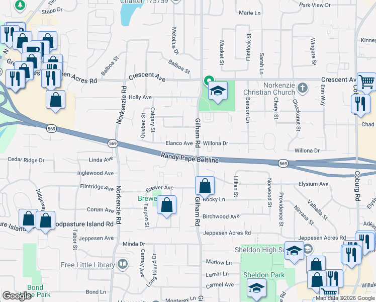 map of restaurants, bars, coffee shops, grocery stores, and more near 2076 Elanco Avenue in Eugene