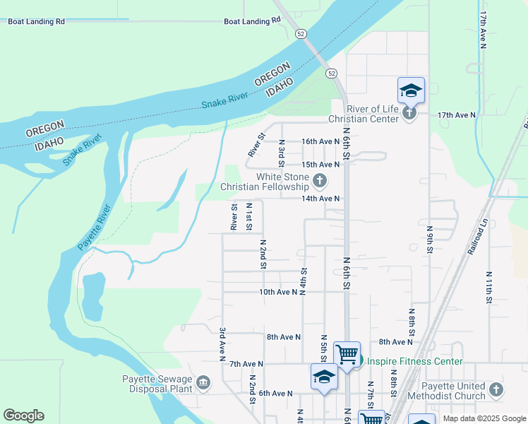 map of restaurants, bars, coffee shops, grocery stores, and more near 1225 North 4th Street in Payette