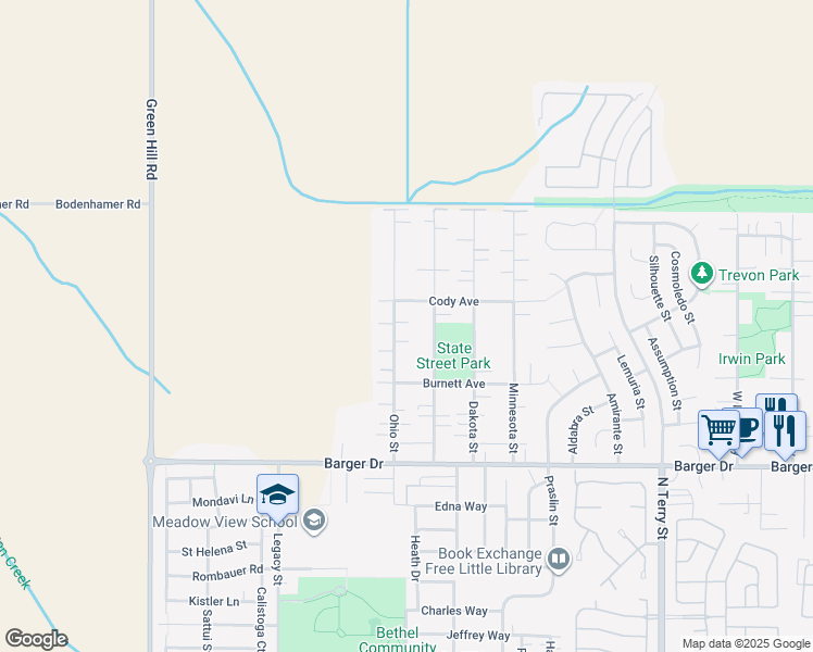 map of restaurants, bars, coffee shops, grocery stores, and more near 2131 Ohio Street in Eugene