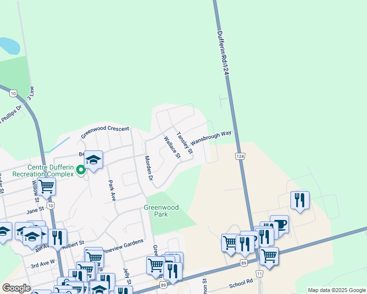 map of restaurants, bars, coffee shops, grocery stores, and more near 433 Tansley Street in Shelburne