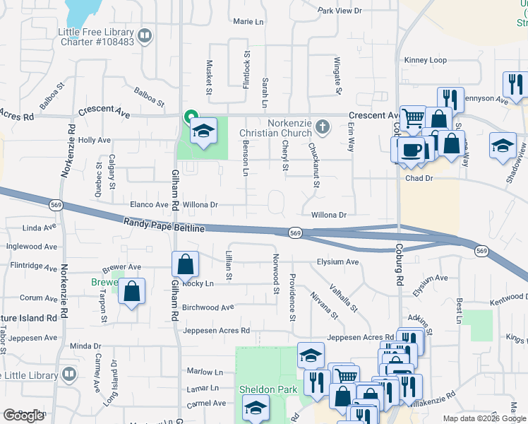 map of restaurants, bars, coffee shops, grocery stores, and more near 2375 Benson Lane in Eugene
