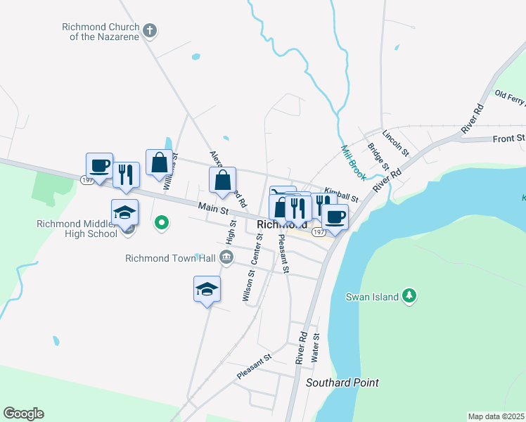 map of restaurants, bars, coffee shops, grocery stores, and more near 80 Main Street in Richmond