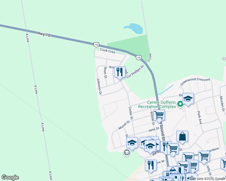 map of restaurants, bars, coffee shops, grocery stores, and more near 124 Johnson Drive in Shelburne