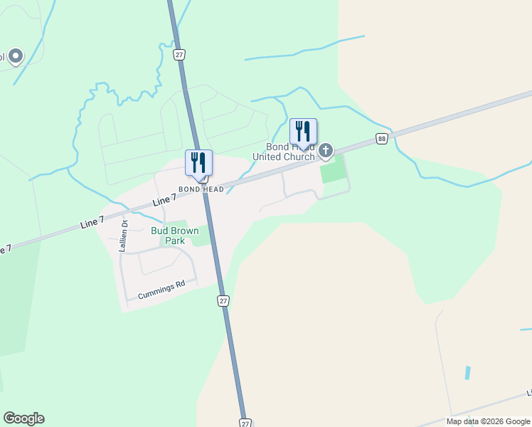 map of restaurants, bars, coffee shops, grocery stores, and more near 36 Mulock Drive in Bradford West Gwillimbury