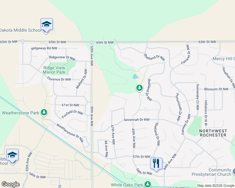 map of restaurants, bars, coffee shops, grocery stores, and more near 4773 White Pine Drive Northwest in Rochester