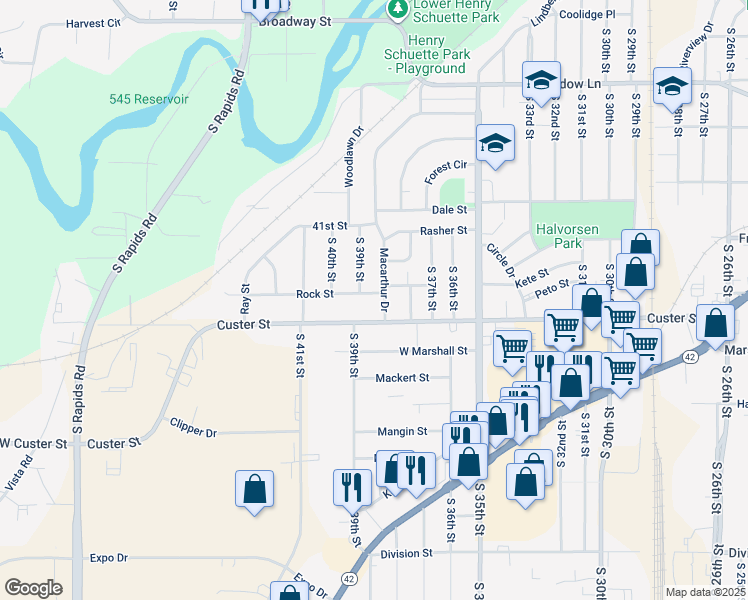 map of restaurants, bars, coffee shops, grocery stores, and more near 943 South 39th Street in Manitowoc