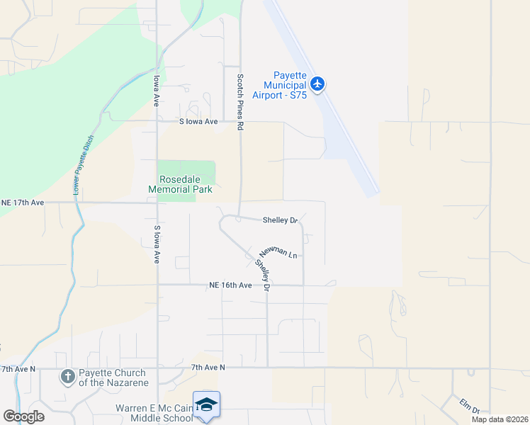 map of restaurants, bars, coffee shops, grocery stores, and more near 2085 Shelley Drive in Payette