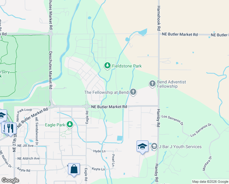 map of restaurants, bars, coffee shops, grocery stores, and more near 21460 Northeast Butler Market Road in Bend