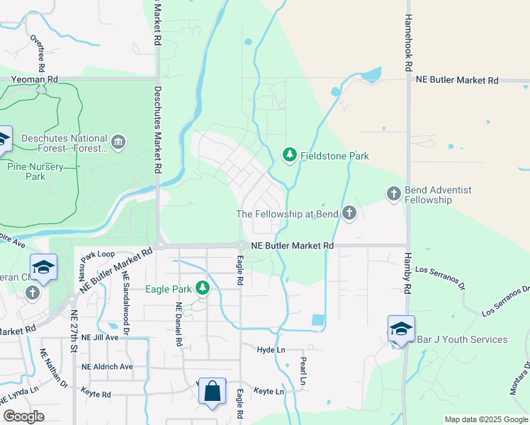 map of restaurants, bars, coffee shops, grocery stores, and more near 63030 Cole Road in Bend