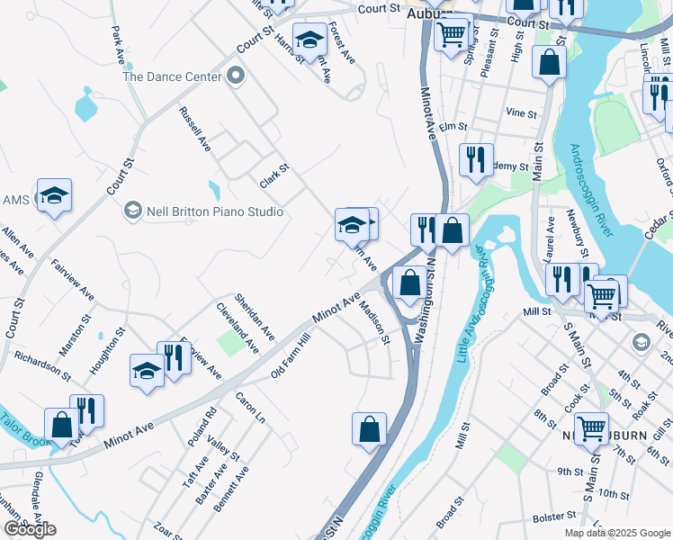 map of restaurants, bars, coffee shops, grocery stores, and more near 13 Kennedy Avenue in Auburn