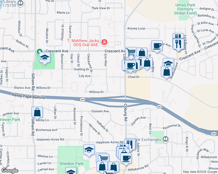 map of restaurants, bars, coffee shops, grocery stores, and more near 2546 Erin Way in Eugene