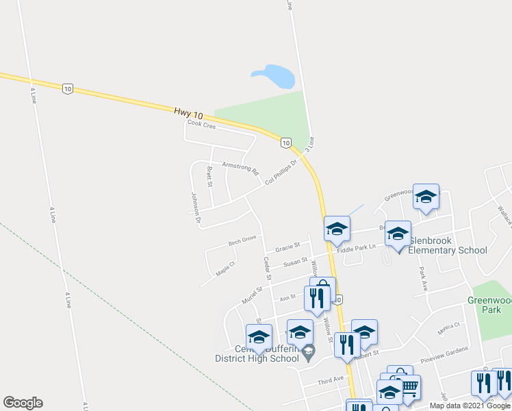map of restaurants, bars, coffee shops, grocery stores, and more near 741 Cedar Street in Shelburne