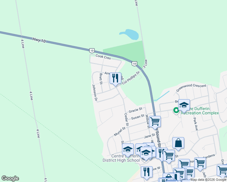 map of restaurants, bars, coffee shops, grocery stores, and more near 337 Col Phillips Drive in Shelburne