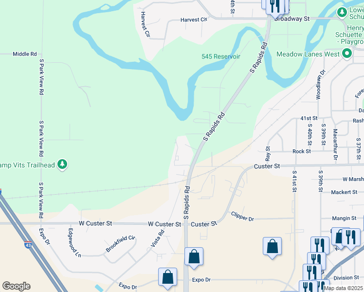 map of restaurants, bars, coffee shops, grocery stores, and more near 4779-4799 Hessel Court in Manitowoc