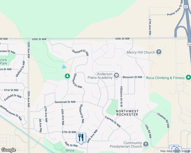 map of restaurants, bars, coffee shops, grocery stores, and more near 4342 Somersby Court Northwest in Rochester