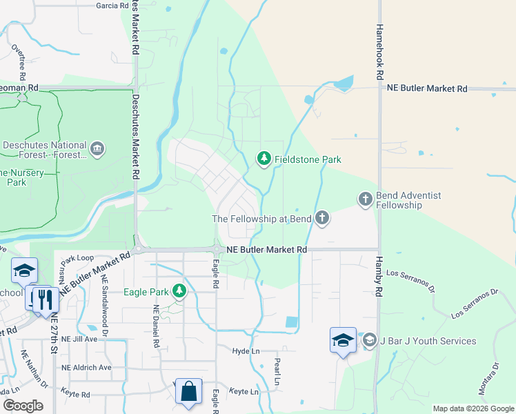 map of restaurants, bars, coffee shops, grocery stores, and more near 63030 Cole Road in Bend