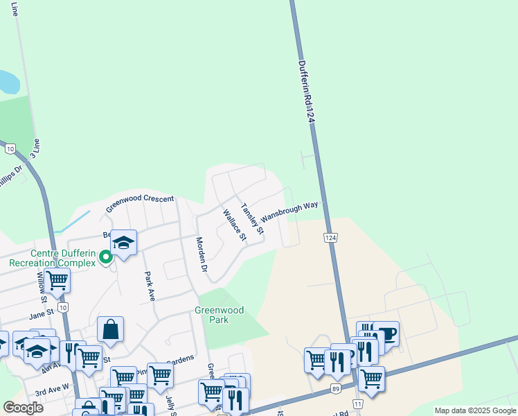 map of restaurants, bars, coffee shops, grocery stores, and more near 433 Tansley Street in Shelburne