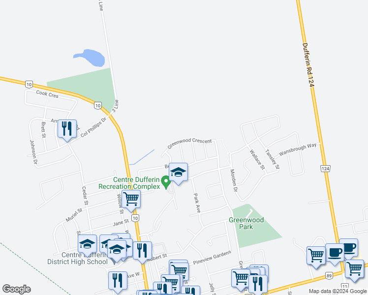 map of restaurants, bars, coffee shops, grocery stores, and more near 217 Marilyn Street in Shelburne