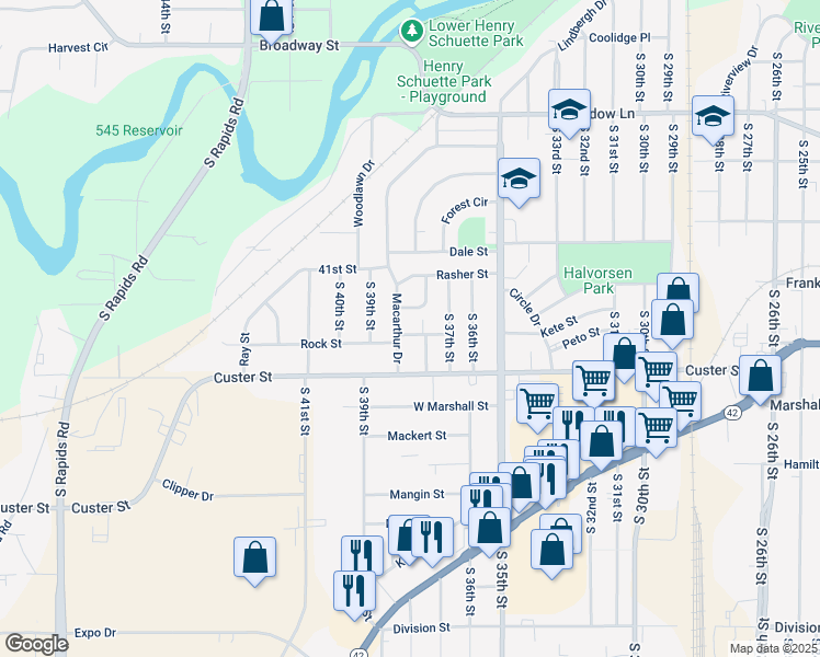 map of restaurants, bars, coffee shops, grocery stores, and more near 3728 Straight Street in Manitowoc