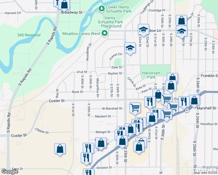 map of restaurants, bars, coffee shops, grocery stores, and more near 936 South 37th Street in Manitowoc