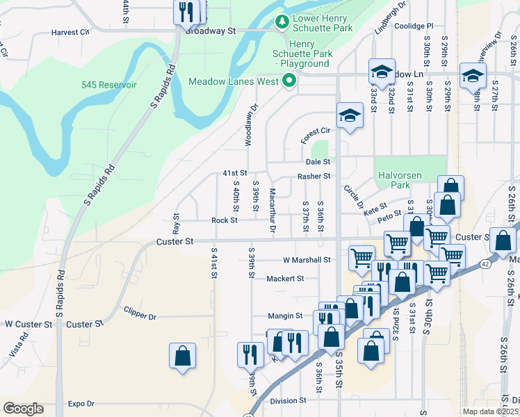 map of restaurants, bars, coffee shops, grocery stores, and more near 943 South 39th Street in Manitowoc