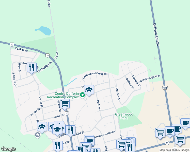 map of restaurants, bars, coffee shops, grocery stores, and more near 114 Marion Street in Shelburne