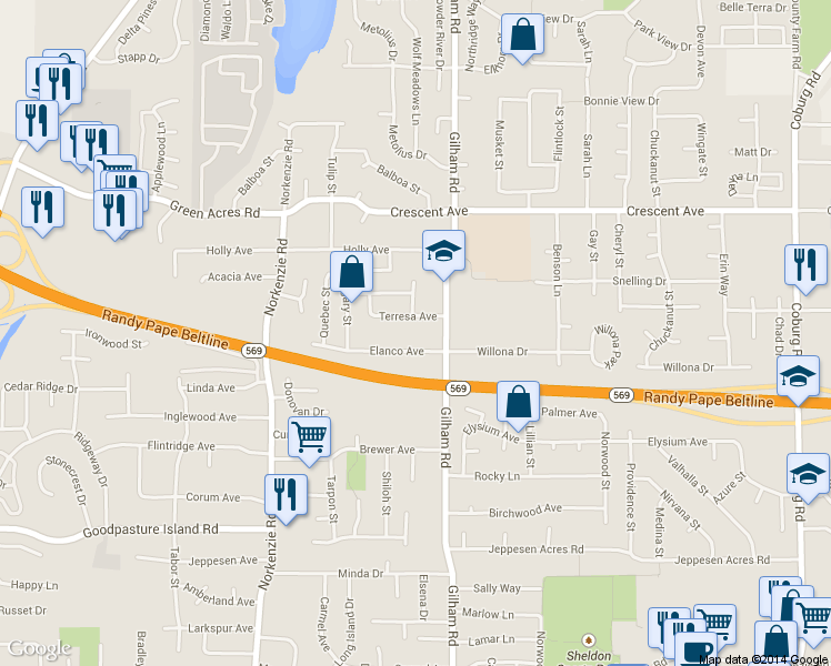 map of restaurants, bars, coffee shops, grocery stores, and more near 2079 Elanco Ave in Eugene