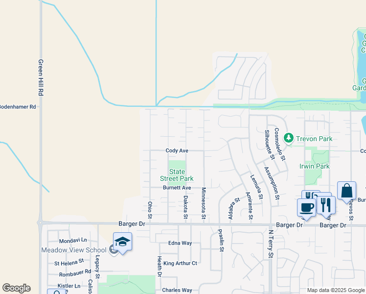 map of restaurants, bars, coffee shops, grocery stores, and more near 2200 Dakota Street in Eugene