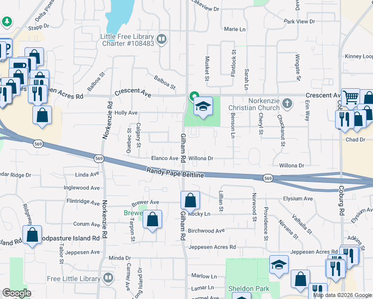 map of restaurants, bars, coffee shops, grocery stores, and more near 2415 Gilham Road in Eugene