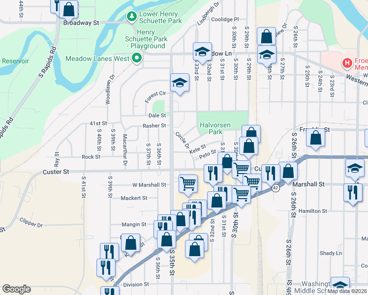 map of restaurants, bars, coffee shops, grocery stores, and more near 938 Kete Street in Manitowoc