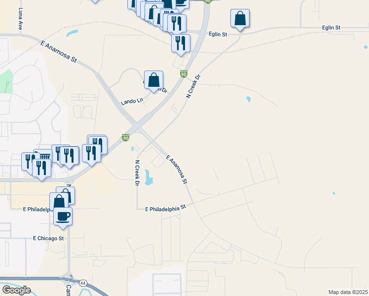 map of restaurants, bars, coffee shops, grocery stores, and more near 710 North Creek Drive in Rapid City
