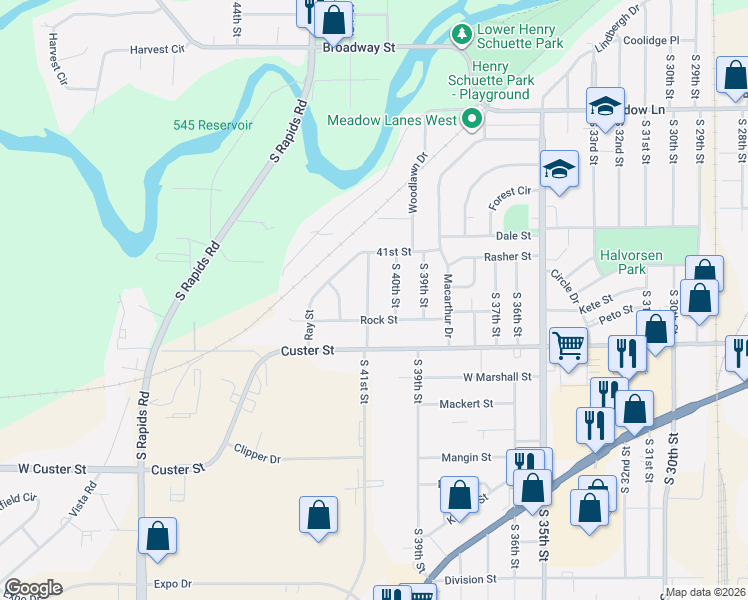map of restaurants, bars, coffee shops, grocery stores, and more near 938 South 40th Street in Manitowoc