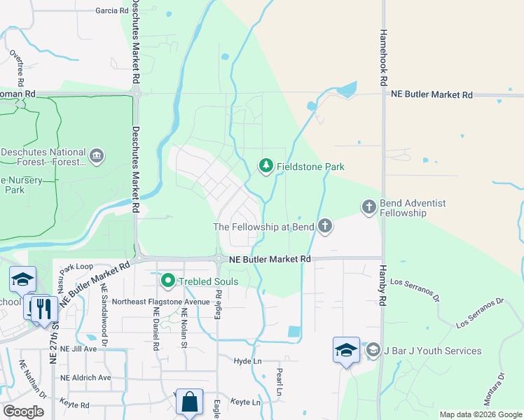 map of restaurants, bars, coffee shops, grocery stores, and more near 63030 Cole Road in Bend