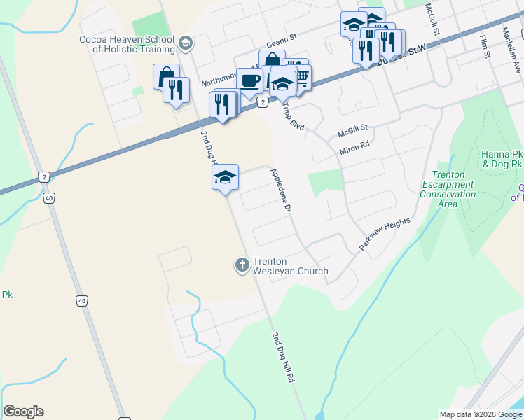 map of restaurants, bars, coffee shops, grocery stores, and more near 15 Andrew Crescent in Quinte West