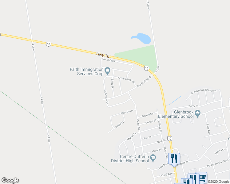 map of restaurants, bars, coffee shops, grocery stores, and more near 501 Brett Street in Shelburne